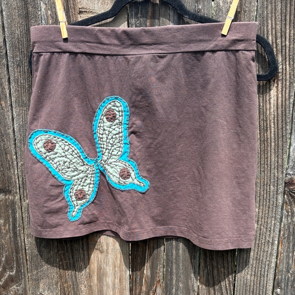 Brown Skirt with Butterfly Appliqué